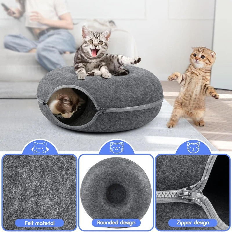 KittyTunnel® – 2-in-1 Donut Cat Bed & Play Tunnel